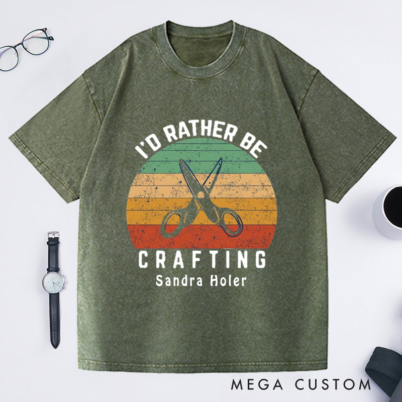Personalized I'd Rather Be Crafting Washed T-Shirts Crochet T-Shirt Gift Funny shirts Crocheting Lovers Custom Tee
