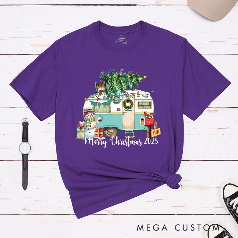 Personalized Merry Christmas T-Shirt Camper Holiday Shirt Christmas Gift for Hiking Outdoors Lover