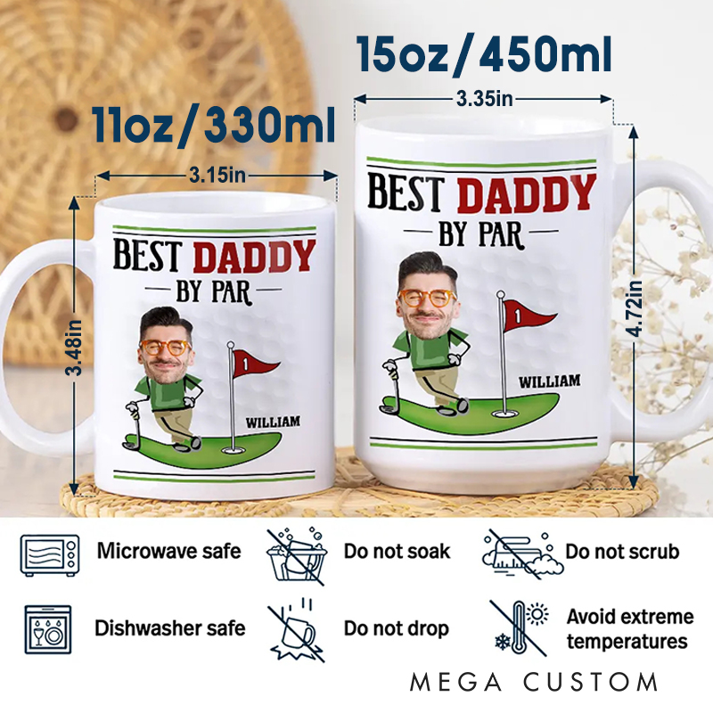 Personalized Golf Mug with "Best Dad by Par" Design and Custom Photo  