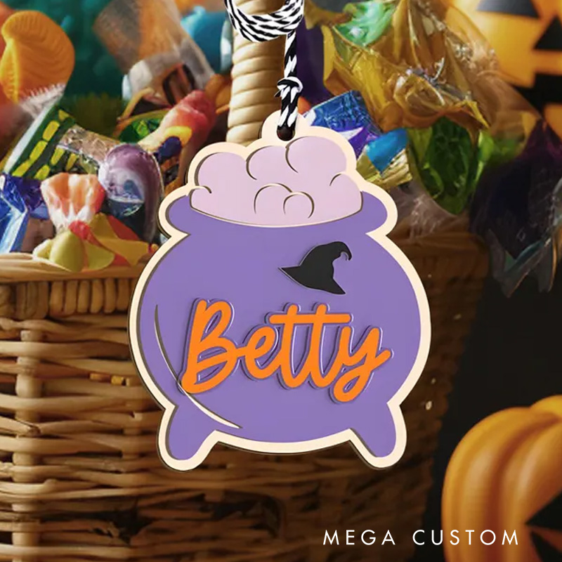 Personalized Halloween Trick or Treat Bag Name Tag Halloween Basket Decor Boo Basket Tag