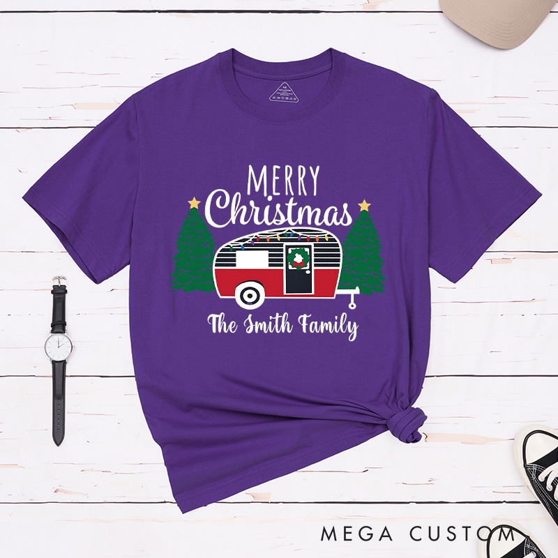 Personalized Cozy Camper Christmas T-Shirt Merry Christmas Shirt Christmas Gift for Hiking Outdoors Lover