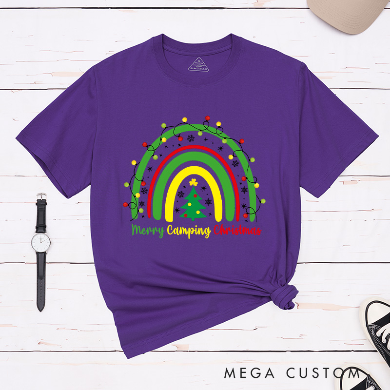 Personalized Rainbow Christmas T-Shirt Camping Christmas Shirt Christmas Gift for Hiking Outdoors Lover