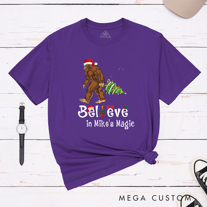 Personalized Bigfoot Christmas Adventure T-Shirt Merry Christmas Shirt Gift for Hiking Outdoors Lover