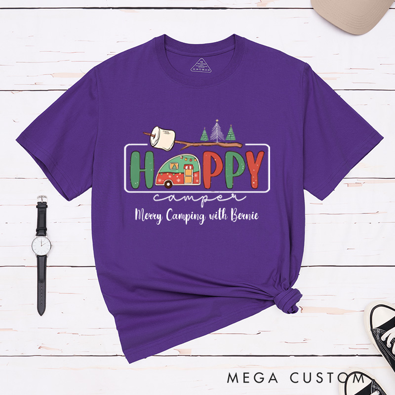 Personalized Happy Camper T-Shirt Outdoor Adventures Christmas Shirt Gift for Hiking Lover
