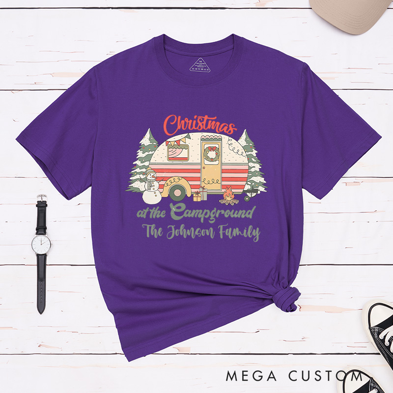 Personalized Christmas at the Campground T-Shirt Outdoor Camping Christmas Shirt Gift for Hiking Lover