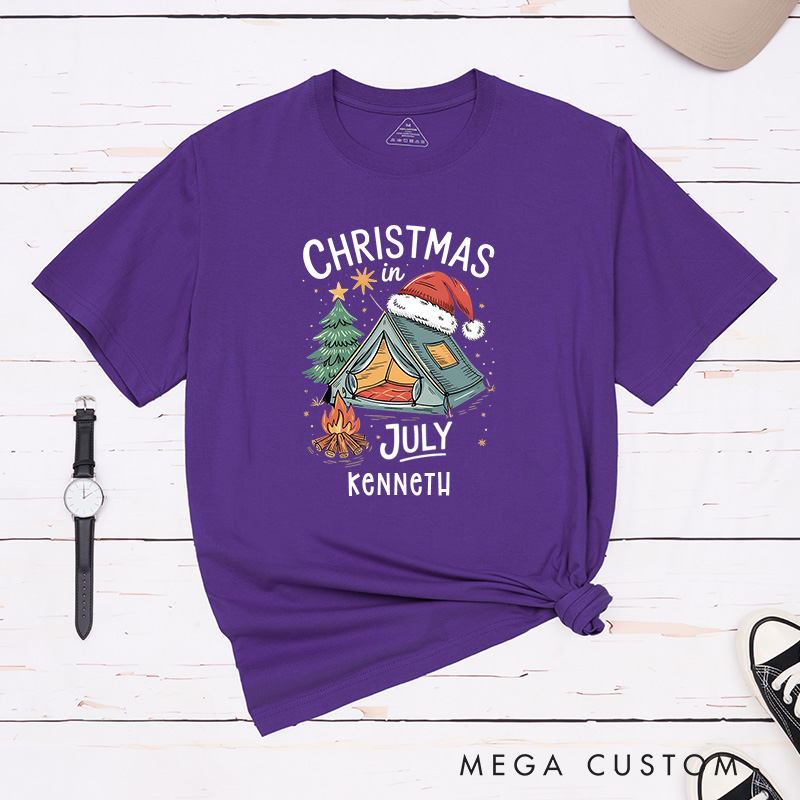 Personalized Christmas in July T-Shirt Outdoor Camping Lover Shirt Gift for Hiking Lover