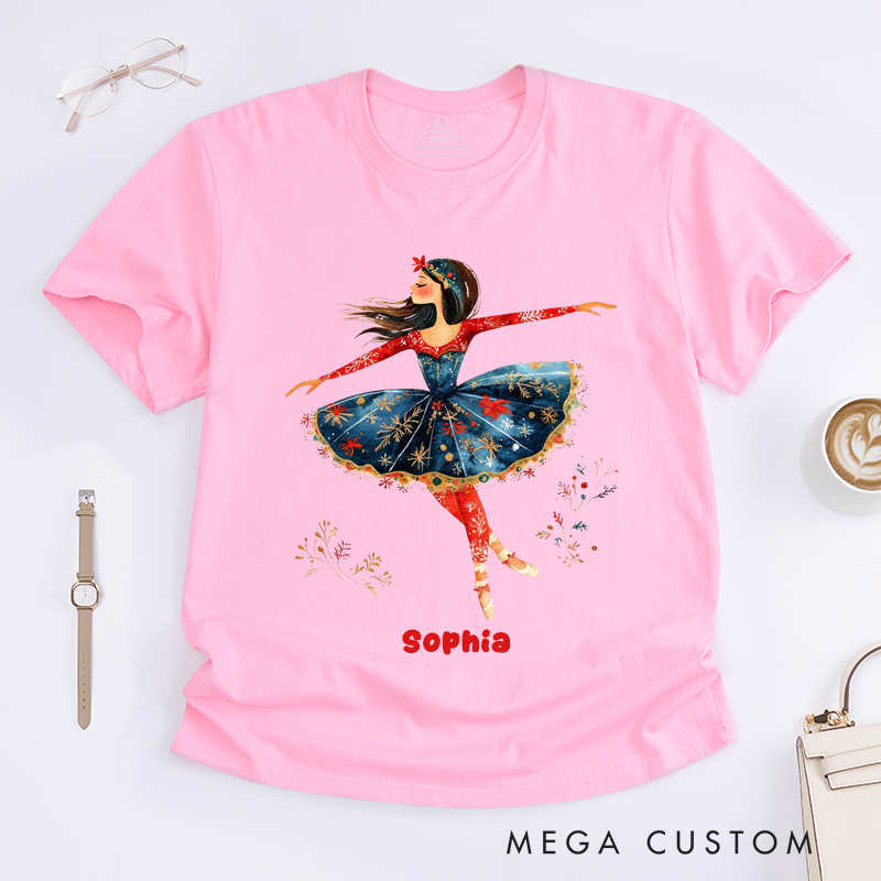 Personalized Ballerina T-Shirts Custom Name Ballet Dancer Design Gift for Girls Unique Dance Lover TeePresent for Daughter and Grandaughter