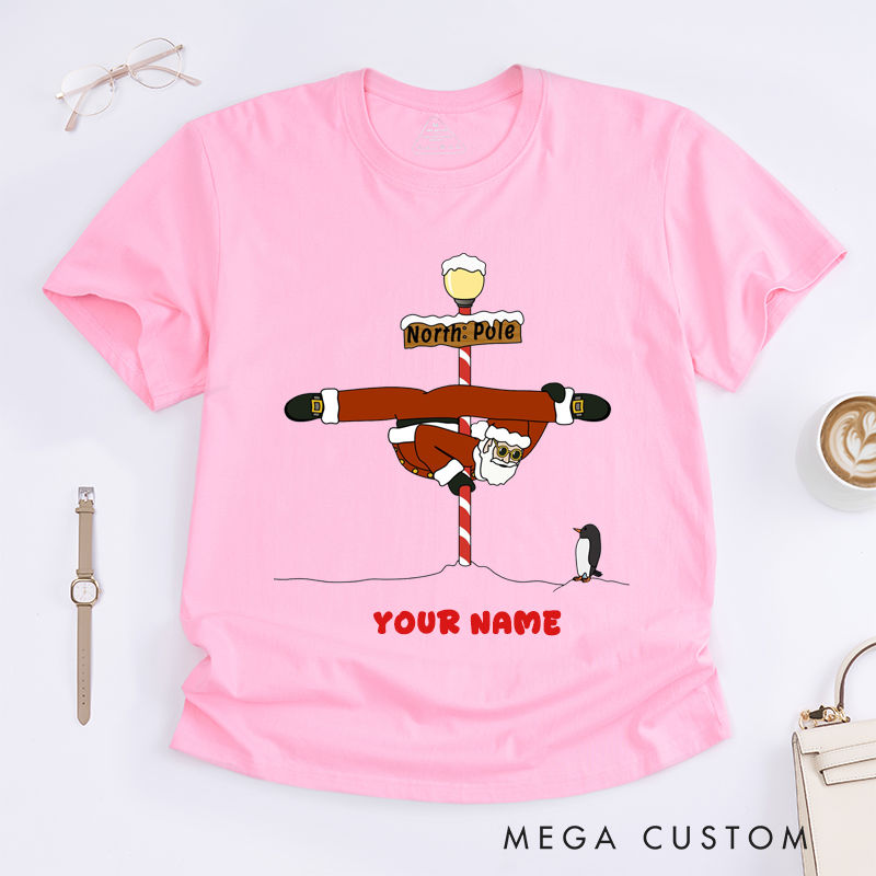 Personalized Santa Fitness Christmas T-Shirts Custom Name Funny Gift North Pole Unisex Family Matching Christmas Tee Unique Xmas Present for Dad Mom