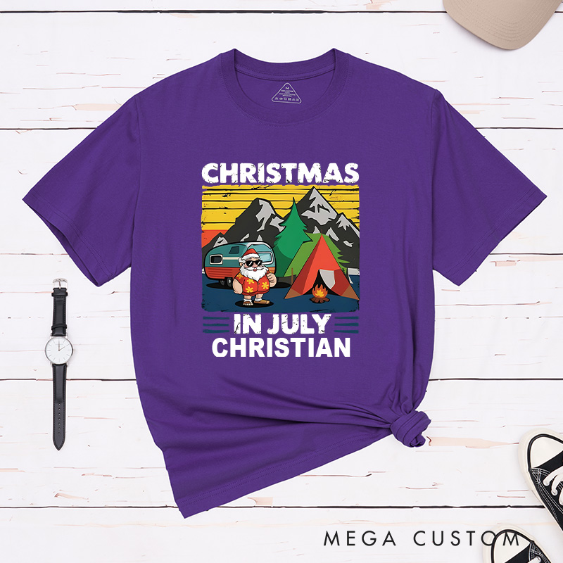 Personalized Christmas in July T-Shirt Outdoor Tropical Camping Shirt Gift for Hiking Lover
