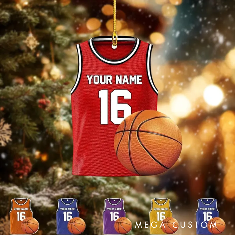 Personalized Basketball Jersey Acrylic Christmas Ornament with Custom Name, Number, and Color Options