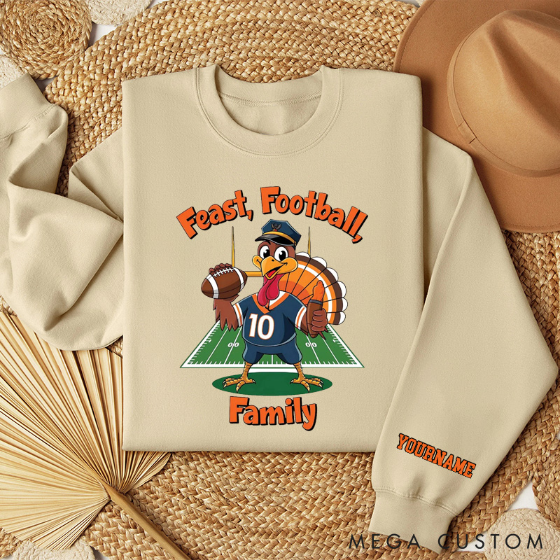 [Copy]Personalized Thanksgiving American Football Turkey Sweatshirt with Custom Player Name