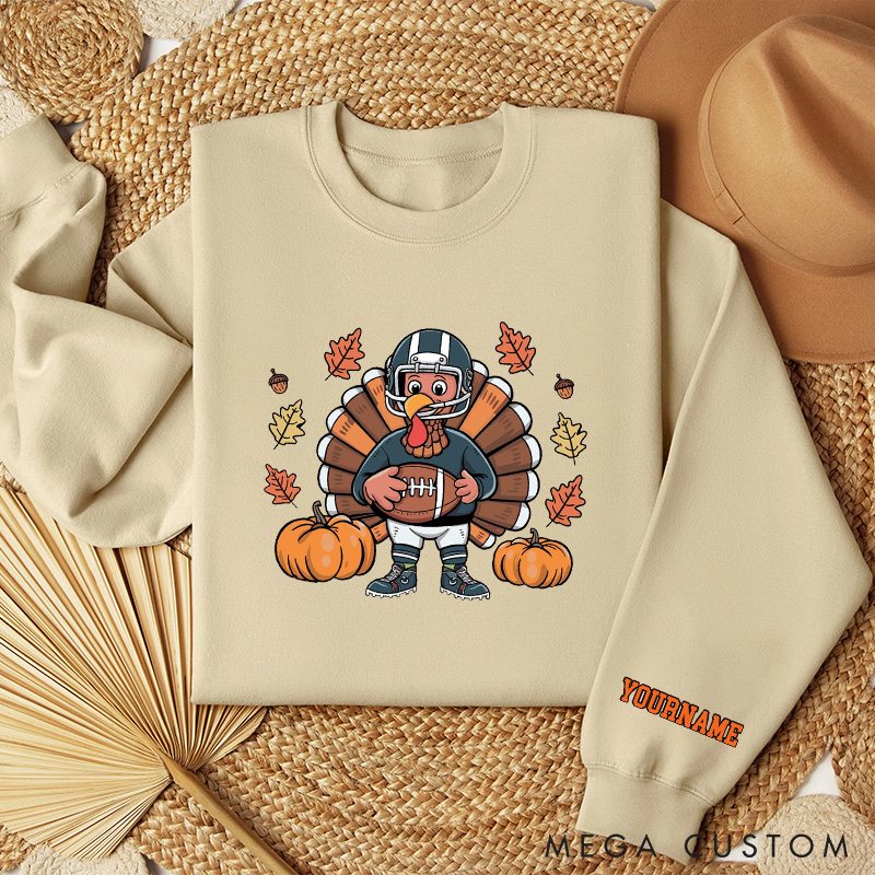 Personalized Thanksgiving American Football Turkey Sweatshirt with Custom Name, Celebrate Thanksgiving in Style