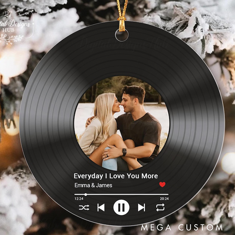 Personalized Song Photo Ornament and Couple Vinyl Record Christmas Ornament and Personalized Couple Song Photo Ornament and Couple Xmas Keepsake