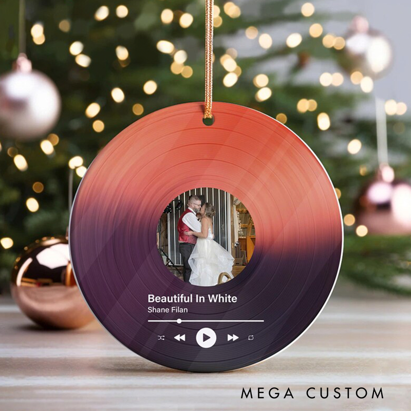 Personalized Vinyl Record Photo Ornament and Acrylic Song Plaque and Couples Christmas Ornament