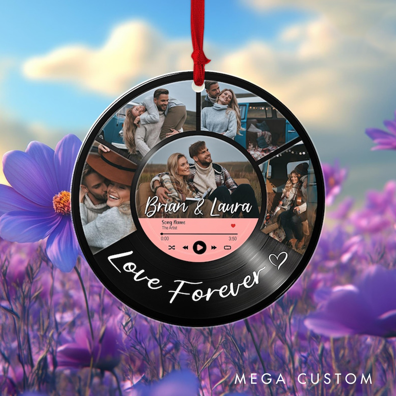 Personalized Vinyl Record Photo Ornament Custom Couple Picture Song Acrylic Ornament Vinyl Record Photo Ornament Music Lover Couple Gifts