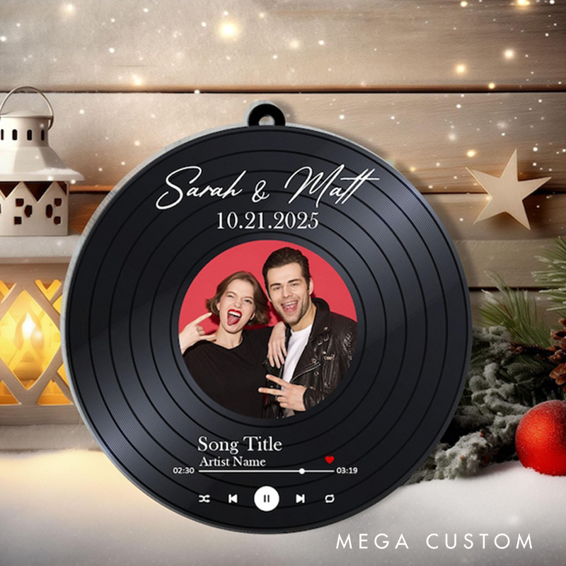 Personalized Acrylic Couple Song Ornament Couple Photo Ornament Christmas Tree Decoration Music Lover Gift