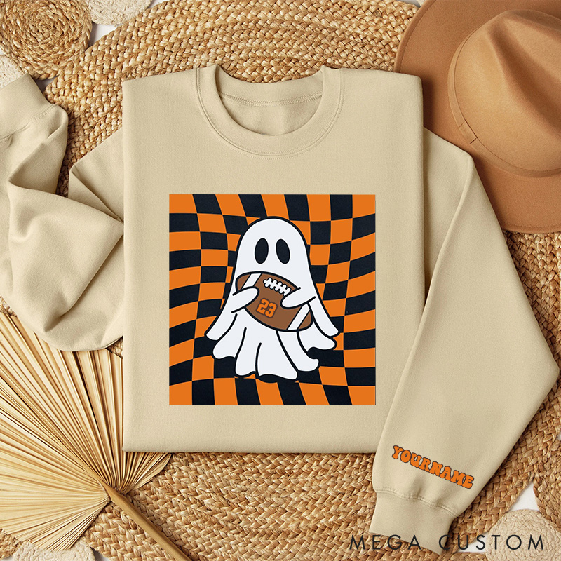 [Copy]Personalized Halloween American Football Sweatshirt with Custom Text, Spooky Style for Fall Fans