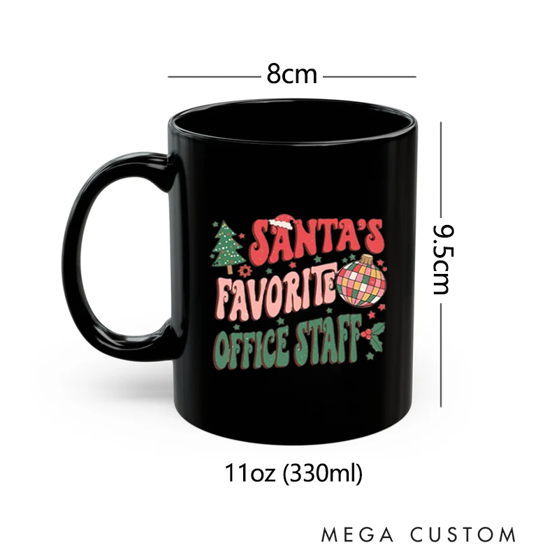 Personalized Office Worker Mug Gift Santa's Favorite Office Staff with Christmas Trees Stars and Santa Hat Mug Appreciation Gift for Coworkers