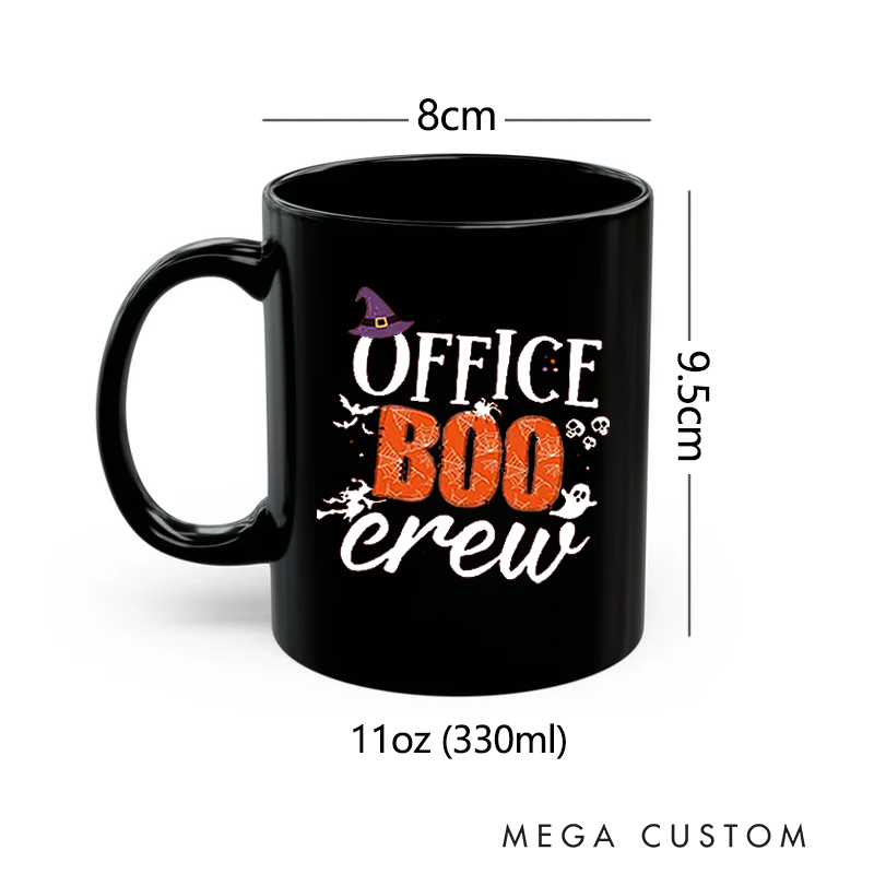 Personalized Office Worker Mug Gift Office Boo Crew with Bats Spiderweb and Spider Halloween Elements Mug Appreciation Gift for Coworkers