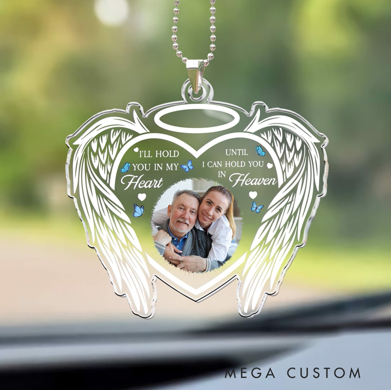 Personalized Photo Rear View Mirror Accessory I'll Hold You In My Heart Forever Memorial Ornament Sympathy Gift For Loss of Loved One Ornament 