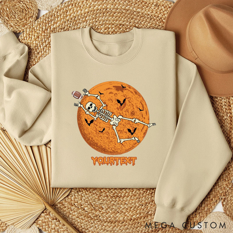 Personalized Skeleton Moon American Football Sweatshirt with Custom Your Text