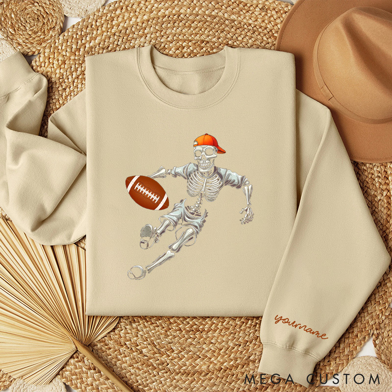 Personalized Skeleton Design American Football Sweatshirt with Custom Your Name for Run into Spooky Game Day Fun