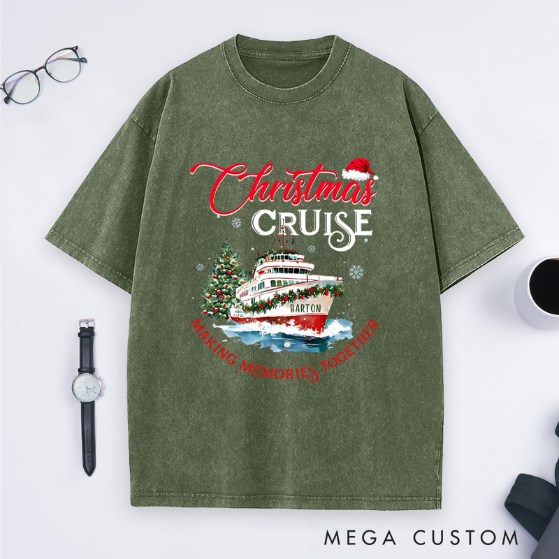 Personalized Christmas Cruise Washed T-Shirt Making Memories Together Christmas T-Shirt Gift for Outdoor Travel Lover
