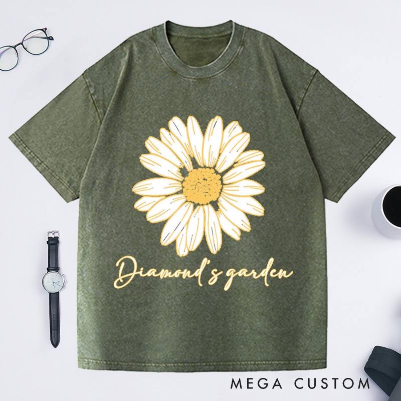 Personalized Daisy Washed T-Shirts Wildflower Shirt Floral Shirt Gift Plant Lover Gift Gardening Lover Gift Flower Tee Plant Lover Tee