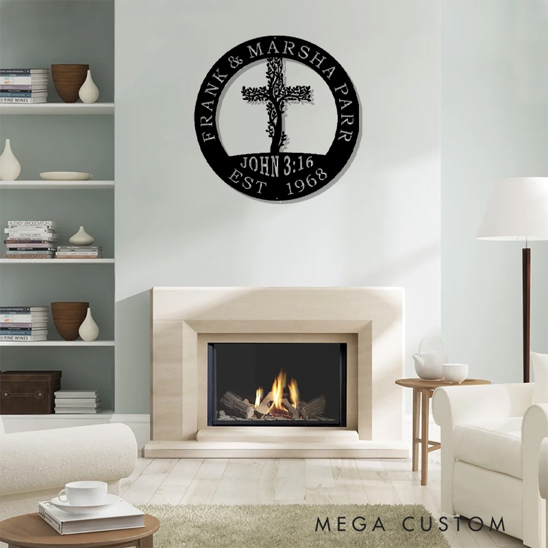 Personalized Living Tree Scripture Metal Sign with Name and Date Wall Art Monogram Home Wall Decor Christian Gifts Religious Gifts