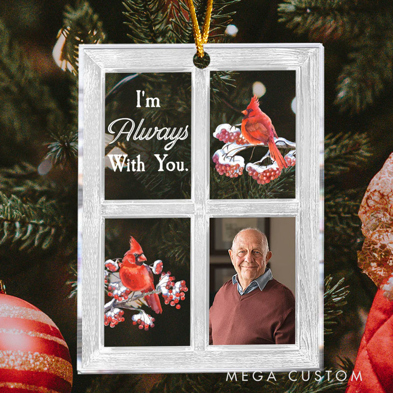 [Copy]Personalized Photo Christmas Ornament Although You Cannot See Us We Are Always With You Memorial Ornament Acrylic Heart Shaped Sympathy Gift
