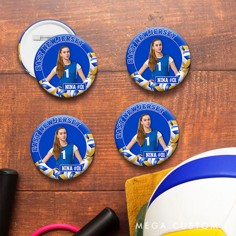 Personalized Soccer Button Pin with Custom Team Name, Player Name, Photo, and Number Design