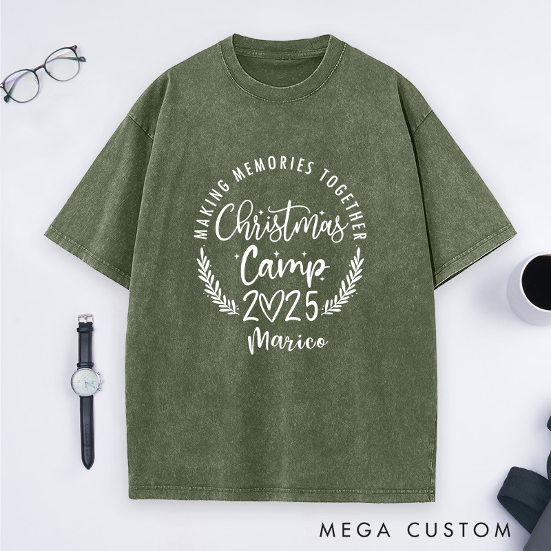 Personalized Making Memories Together Christmas Washed T-Shirt Christmas Camping T-Shirt Gift for Outdoor Lover