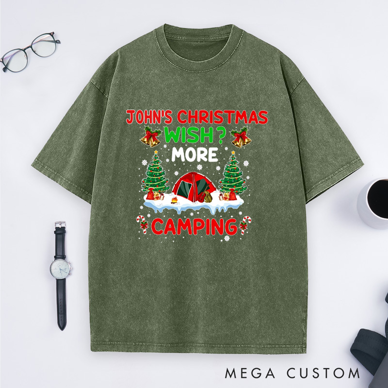 Personalized Merry Christmas Camper Washed T-Shirt Christmas Gift for Hiking Outdoors Lover 