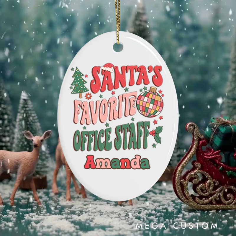 Personalized Office Worker Christmas Ornament Santa's Favorite Office Staff with Christmas Trees Stars and Santa Hat Ornament Gift for Coworkers