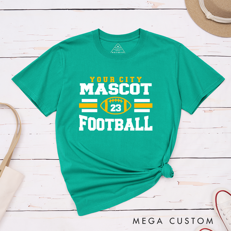 Personalized American Football T-Shirts Featuring Custom Mascot, City and Number