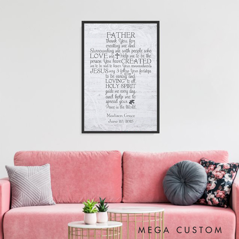 Personalized Thank You for Creating Me Cross Framed Canvas Painting with Name and Date Wall Decor Christian Gift Religious Gift