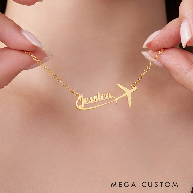 Personalized Airplane Name Women Necklace Dainty Jewelry Gift for Traveling Lovers