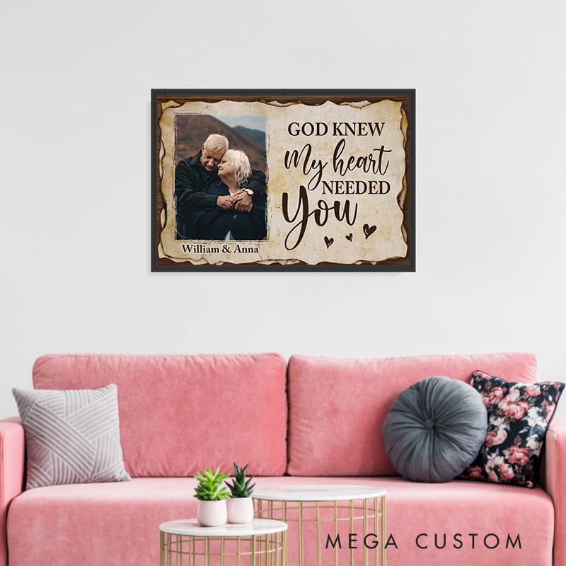 Personalized God Knew My Heart Framed Canvas Painting with Name and Photo Religious Wall Art Gift