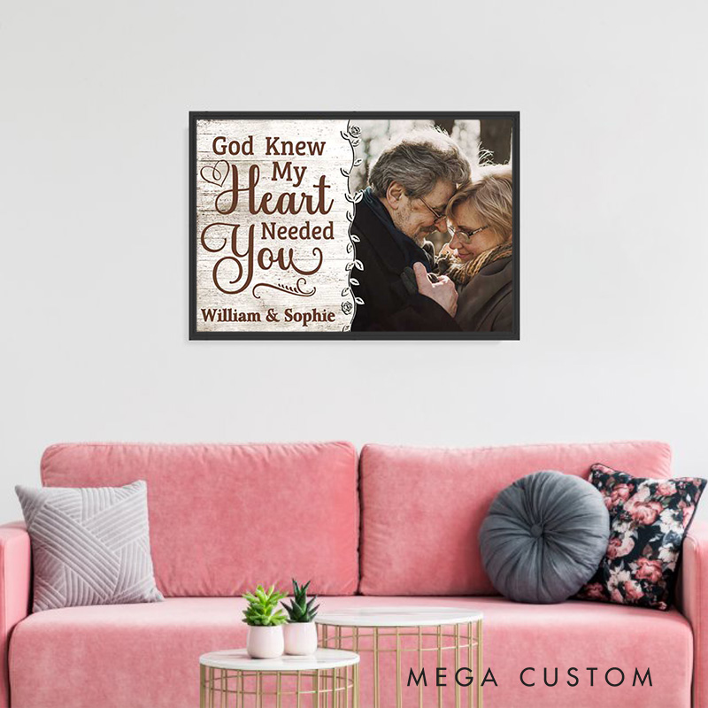 Personalized God Knew My Heart Really Needed you Framed Canvas Painting with Name and Photo Religious Wall Art Gift