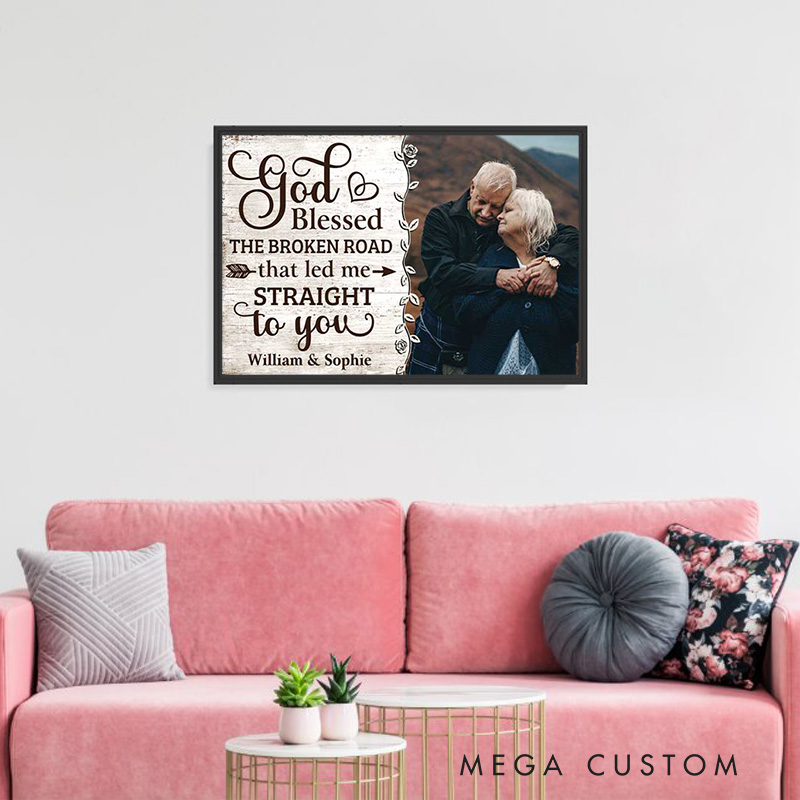 Personalized God Led me Straight to you Framed Canvas Painting with Name and Religious Wall Art Gift