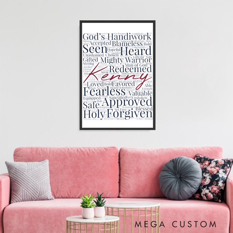 Personalized Christian Affirming Words Framed Canvas Painting with Name Religious Wall Art Gift for Men