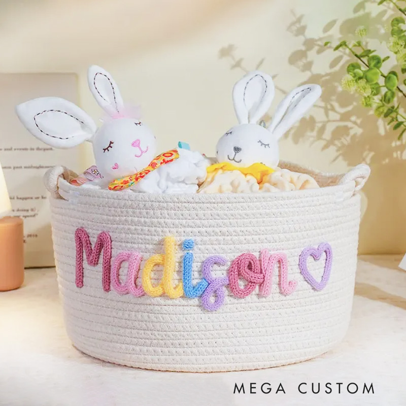 Personalized Cotton Knitted Nursery Basket Baby Shower Gift for Boy or Girl Home Storage Basket