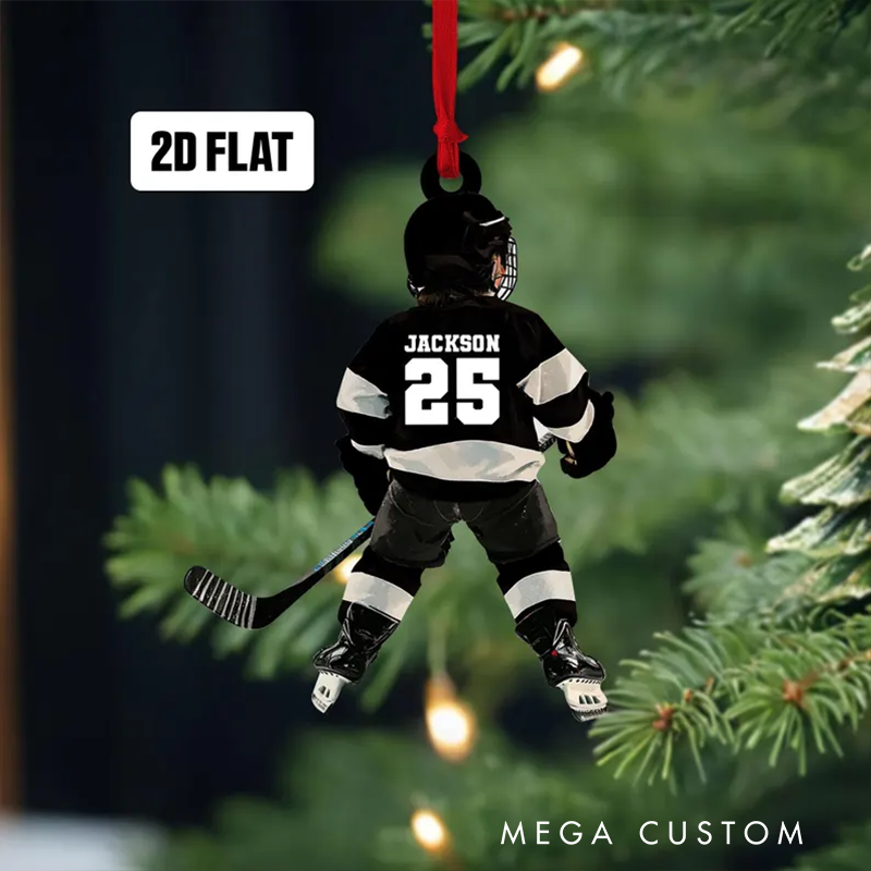 Personalized 2D Hockey Player Ornament with Custom Name, Number, and Jersey Colors