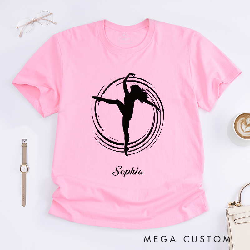 Personalized Dance Silhouette T-Shirts Gift for Women Custom Name Ballet Dancer Art Tee Unique Artistic Apparel for Dancers Present for Her