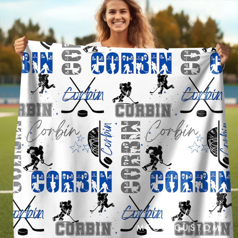 Personalized Hockey Blanket with Custom Name, Number, and Font Colors