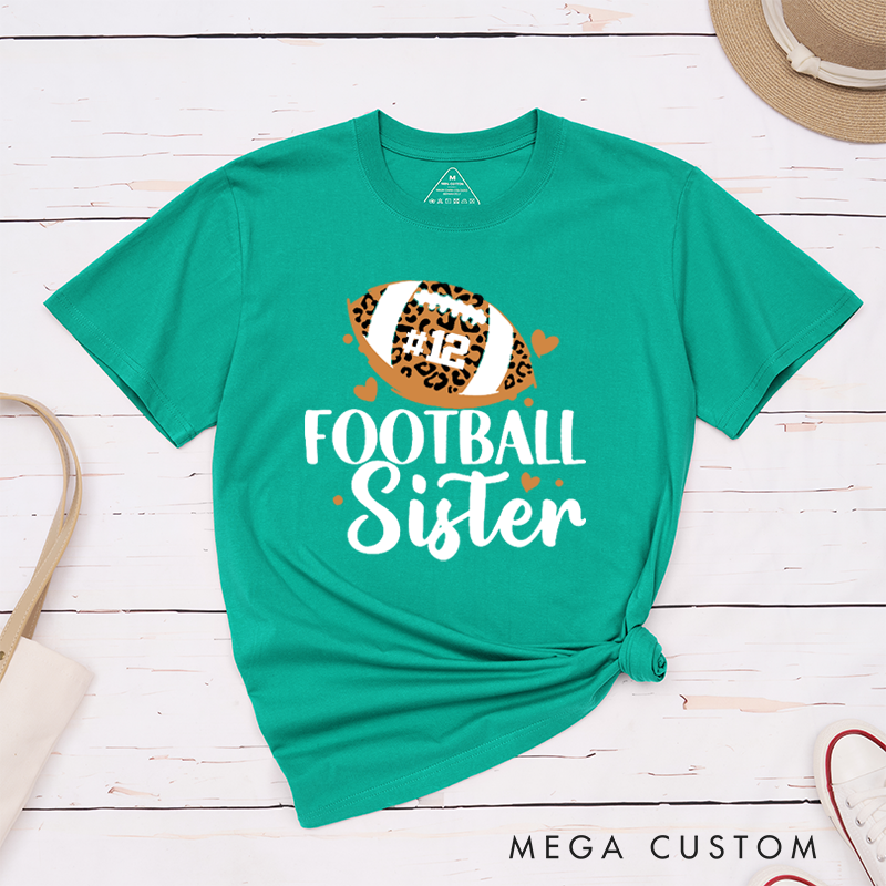 Personalized American Football Sister T-Shirts Featuring Custom Name - Customizable Game Day Tee