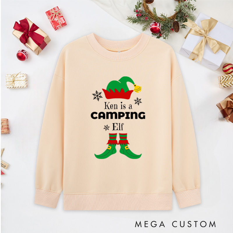 Personalized Camping Elf Classic Sweatshirts Christmas Outdoor Adventure Sweatshirts Gift for Hiking Lover