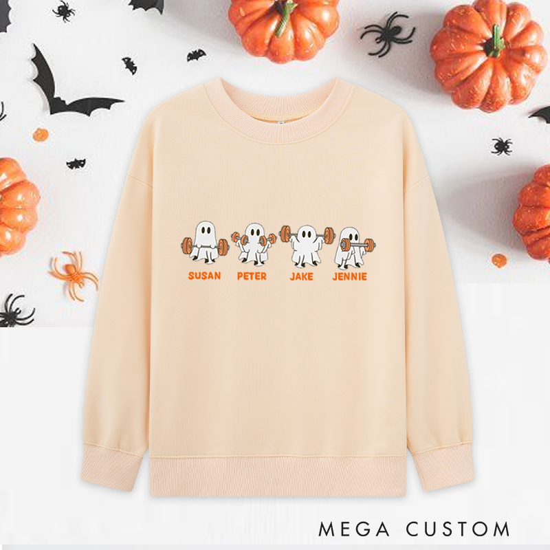 Personalized Halloween Classic Sweatshirts with Adorable Ghost Weightlifting Squad Sweatshirts Gift for Fitness Enthusiasts Bodybuilders and Gym Lovers
