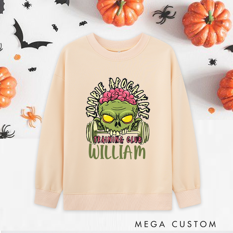 Personalized Halloween Classic Sweatshirts with Zombie Apocalypse Training Club Sweatshirts Gift for Fitness Enthusiasts Bodybuilders and Gym Lovers