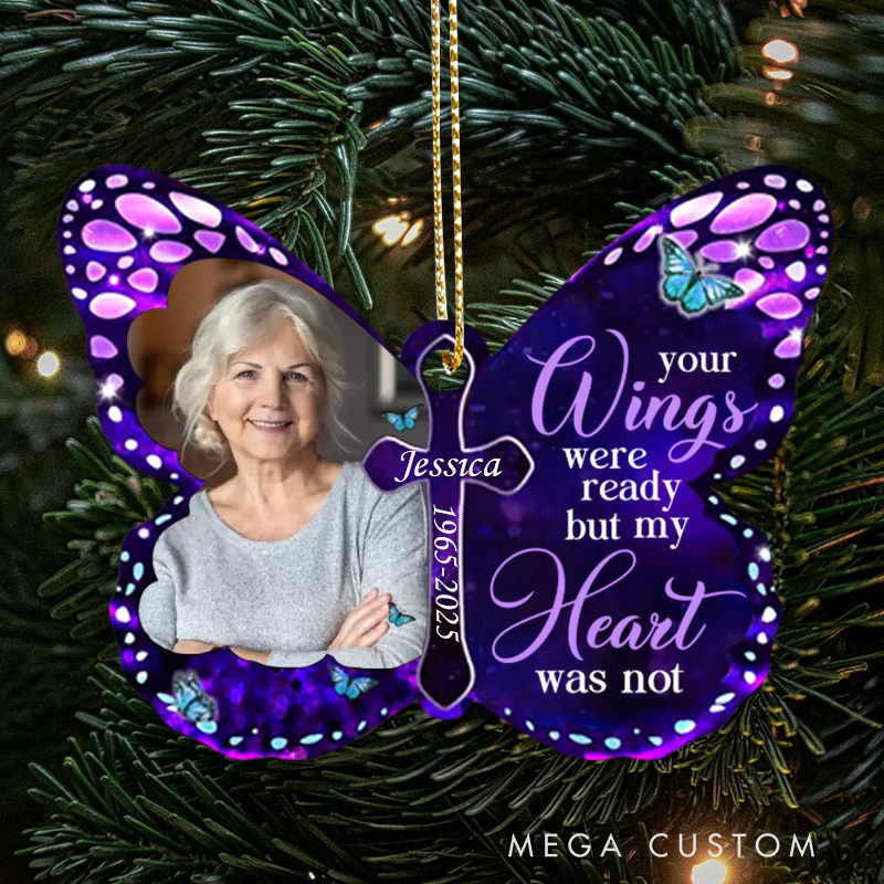 Personalized Butterfly Memorial Ornament Customizable Photo Name Year Remembrance Keepsake